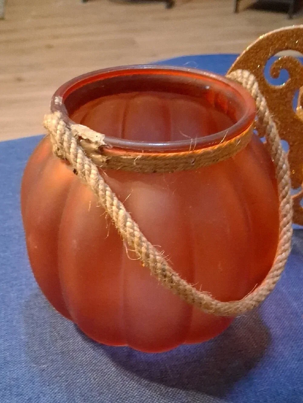 Orange Frosted Glass Pumpkin Candle Or Candy Holder/ Glittered Cardboard Pumpkin